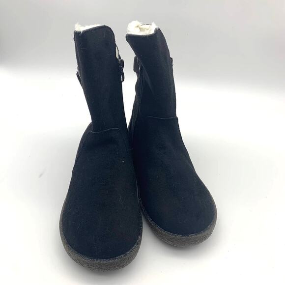 Black Ankle Boot Womens Size 5.5 Buckle Accent Faux Fur Bootie - Picture 5 of 9